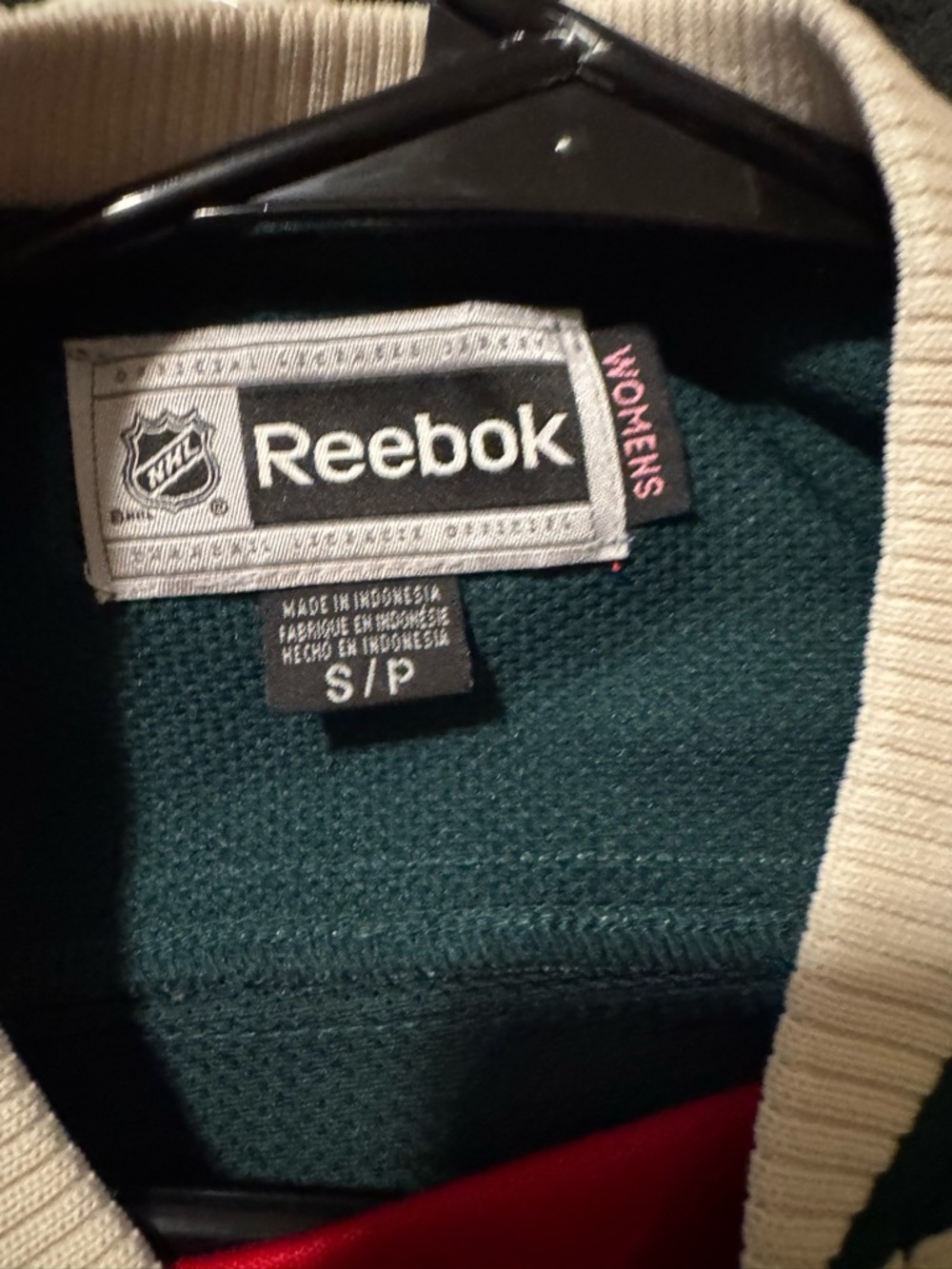 Reebok Women’s Dark Green and Cream Minnesota Wild V-Neck Hockey Sweater - Picture 3 of 3